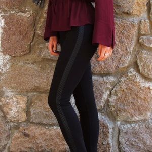 QUINN Black Quilted Side Stripe Sexy Skinny Pants